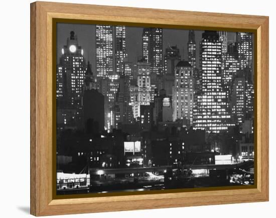 Night Panorama of New York City Buildings-Andreas Feininger-Framed Premier Image Canvas