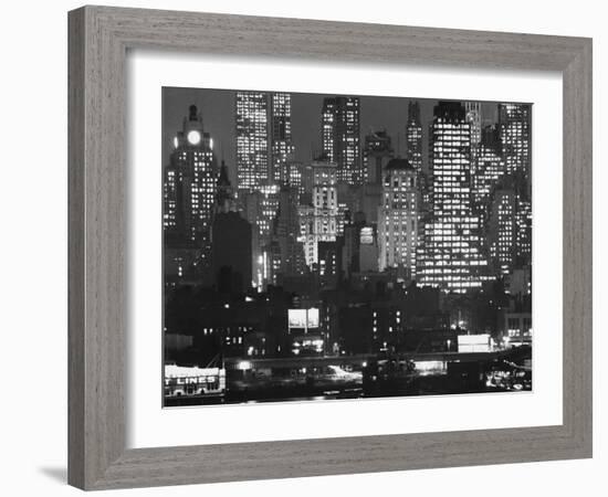 Night Panorama of New York City Buildings-Andreas Feininger-Framed Photographic Print