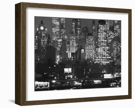 Night Panorama of New York City Buildings-Andreas Feininger-Framed Photographic Print