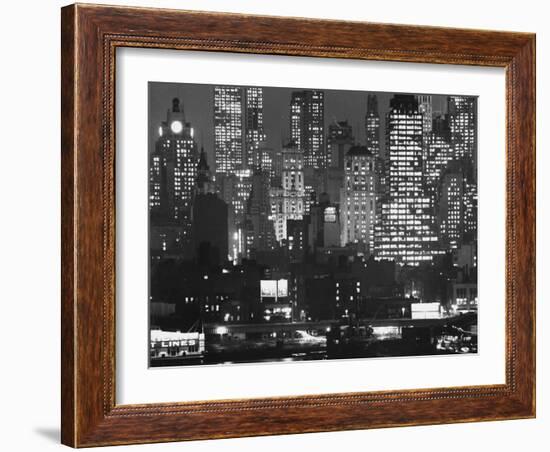 Night Panorama of New York City Buildings-Andreas Feininger-Framed Photographic Print