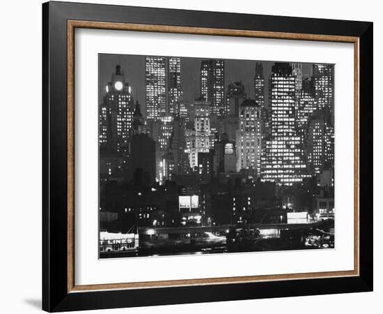 Night Panorama of New York City Buildings-Andreas Feininger-Framed Photographic Print