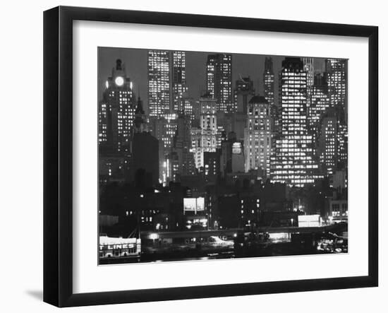 Night Panorama of New York City Buildings-Andreas Feininger-Framed Photographic Print