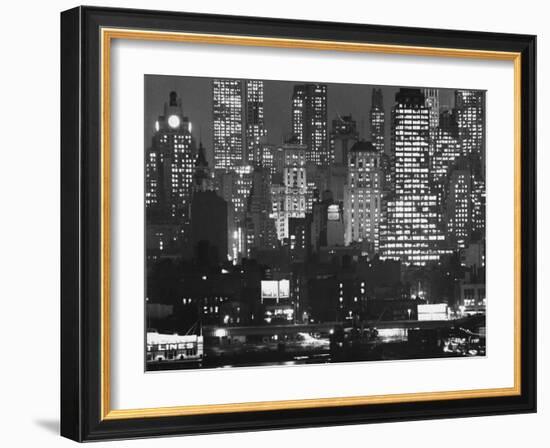 Night Panorama of New York City Buildings-Andreas Feininger-Framed Photographic Print