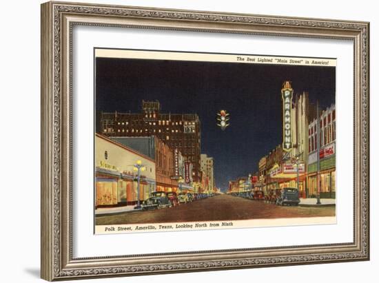 Night, Polk Street, Amarillo, Texas-null-Framed Art Print