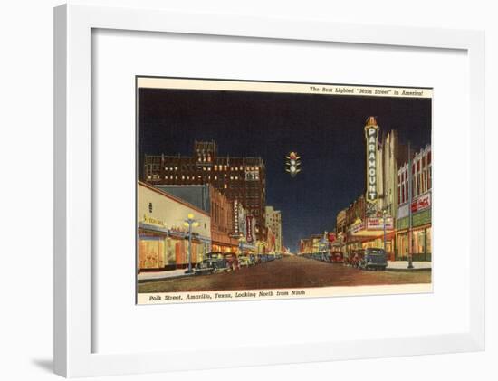 Night, Polk Street, Amarillo, Texas-null-Framed Art Print