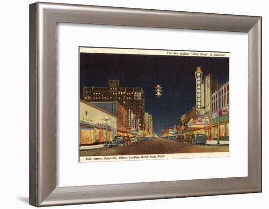 Night, Polk Street, Amarillo, Texas-null-Framed Art Print