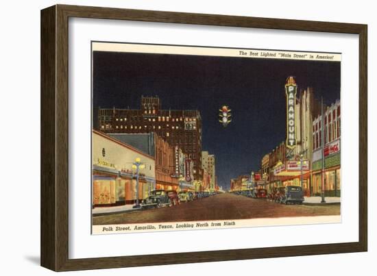 Night, Polk Street, Amarillo, Texas-null-Framed Art Print