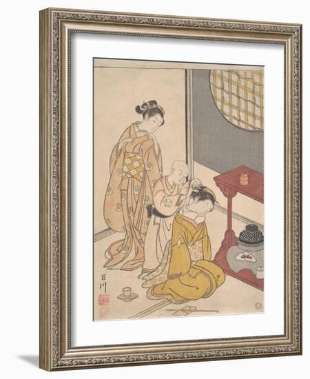 Night Rain at the Double-Shelf Stand, c.1766-Suzuki Harunobu-Framed Giclee Print