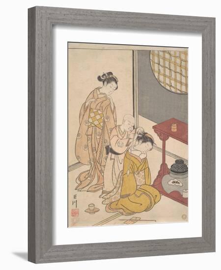 Night Rain at the Double-Shelf Stand, c.1766-Suzuki Harunobu-Framed Giclee Print