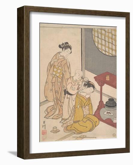 Night Rain at the Double-Shelf Stand, c.1766-Suzuki Harunobu-Framed Giclee Print