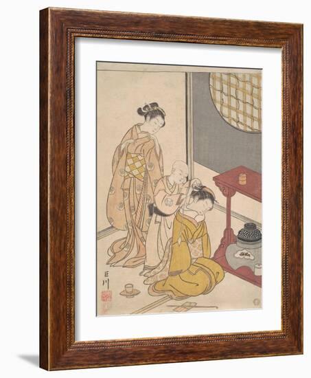 Night Rain at the Double-Shelf Stand, c.1766-Suzuki Harunobu-Framed Giclee Print