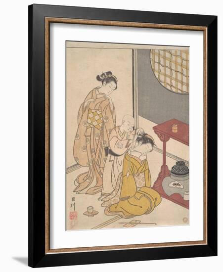 Night Rain at the Double-Shelf Stand, c.1766-Suzuki Harunobu-Framed Giclee Print