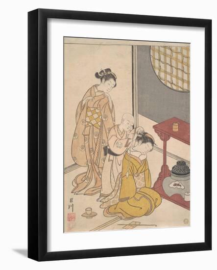 Night Rain at the Double-Shelf Stand, c.1766-Suzuki Harunobu-Framed Giclee Print