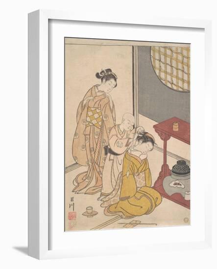 Night Rain at the Double-Shelf Stand, c.1766-Suzuki Harunobu-Framed Giclee Print