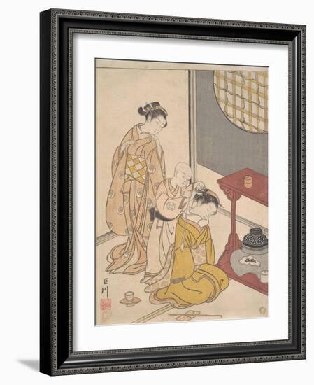 Night Rain at the Double-Shelf Stand, c.1766-Suzuki Harunobu-Framed Giclee Print