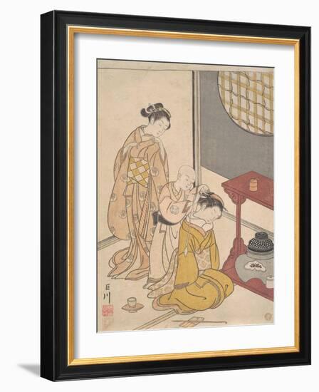 Night Rain at the Double-Shelf Stand, c.1766-Suzuki Harunobu-Framed Giclee Print