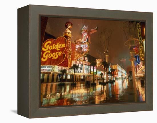 Night Reflections on Wet Street of Neon Signs Along Fremont Street in Las Vegas, Nevada, USA-null-Framed Premier Image Canvas