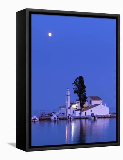 Night Scene of Vlacherna Monastery with Moon, Kanoni, Corfu, Greece-Ivan Vdovin-Framed Premier Image Canvas