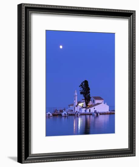 Night Scene of Vlacherna Monastery with Moon, Kanoni, Corfu, Greece-Ivan Vdovin-Framed Photographic Print