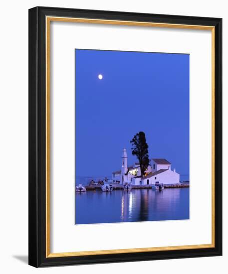 Night Scene of Vlacherna Monastery with Moon, Kanoni, Corfu, Greece-Ivan Vdovin-Framed Photographic Print