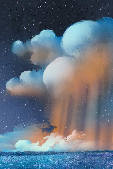 Night Scenery Of Big Cumulonimbus Clouds Over Field Landscape Illustration Painting Art Print Tithi Luadthong Art Com