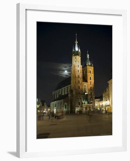 Night Shot of Saint Mary's Church or Basilica, Unesco World Hertitage Site, Poland-Robert Harding-Framed Photographic Print