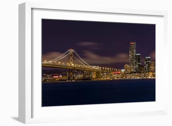 Night Shot Of The Downtown San Francisco Skyline And The End Of The Bay Bridge-Joe Azure-Framed Photographic Print