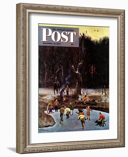 "Night Skating," Saturday Evening Post Cover, December 16, 1944-John Falter-Framed Giclee Print