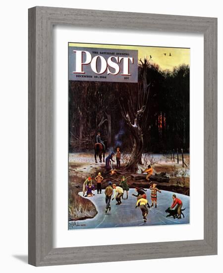 "Night Skating," Saturday Evening Post Cover, December 16, 1944-John Falter-Framed Giclee Print