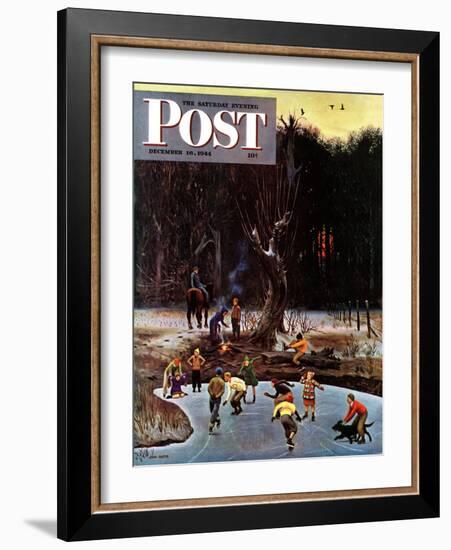 "Night Skating," Saturday Evening Post Cover, December 16, 1944-John Falter-Framed Giclee Print