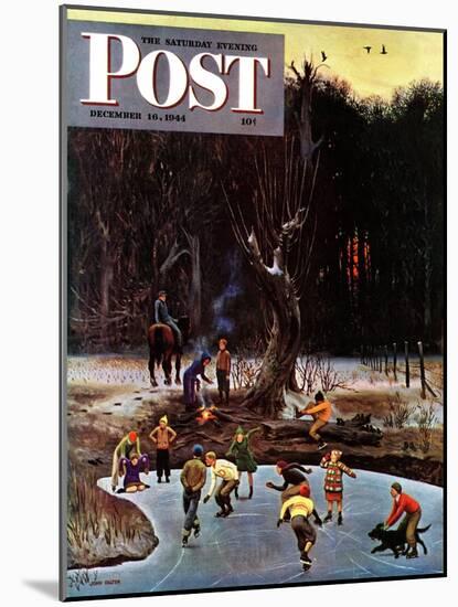 "Night Skating," Saturday Evening Post Cover, December 16, 1944-John Falter-Mounted Giclee Print