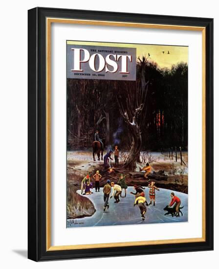 "Night Skating," Saturday Evening Post Cover, December 16, 1944-John Falter-Framed Giclee Print