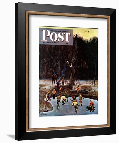 "Night Skating," Saturday Evening Post Cover, December 16, 1944-John Falter-Framed Giclee Print