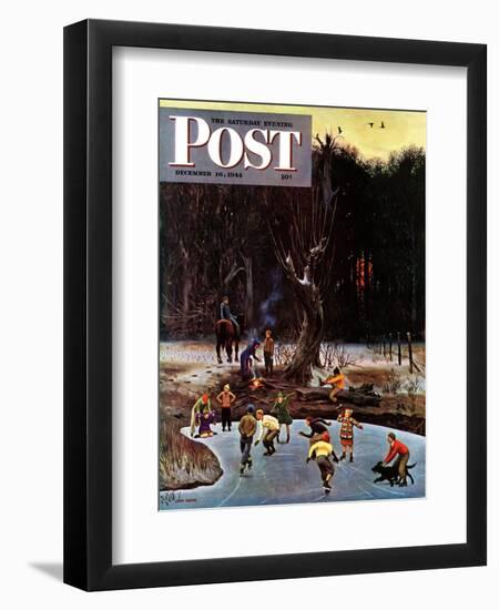 "Night Skating," Saturday Evening Post Cover, December 16, 1944-John Falter-Framed Giclee Print