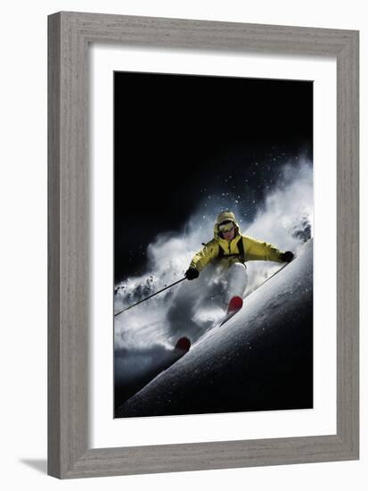 Night Skiier on Les Arcs French Alps-null-Framed Photo