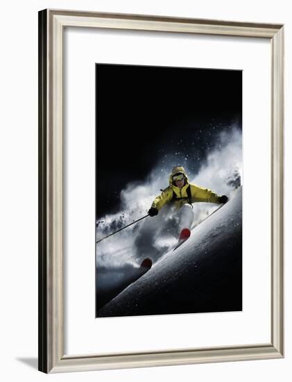 Night Skiier on Les Arcs French Alps-null-Framed Photo