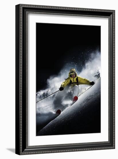 Night Skiier on Les Arcs French Alps-null-Framed Photo