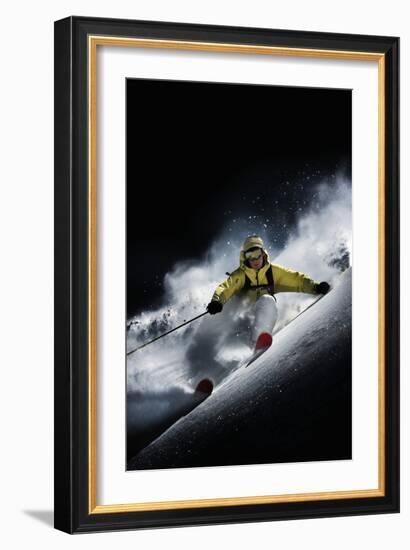 Night Skiier on Les Arcs French Alps-null-Framed Photo