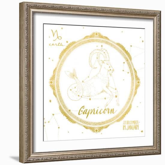 Night Sky Capricorn White and Gold-Sara Zieve Miller-Framed Art Print