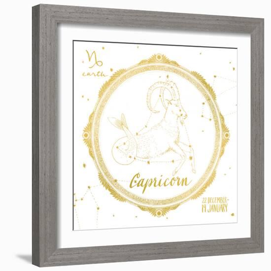 Night Sky Capricorn White and Gold-Sara Zieve Miller-Framed Art Print