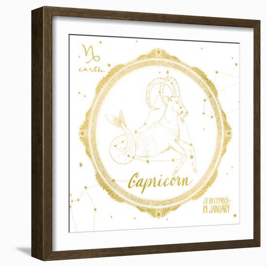 Night Sky Capricorn White and Gold-Sara Zieve Miller-Framed Art Print