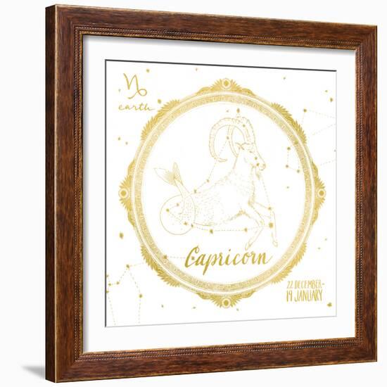 Night Sky Capricorn White and Gold-Sara Zieve Miller-Framed Art Print