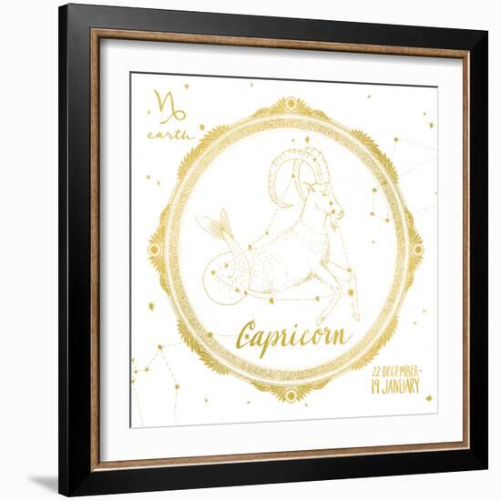 Night Sky Capricorn White and Gold-Sara Zieve Miller-Framed Art Print