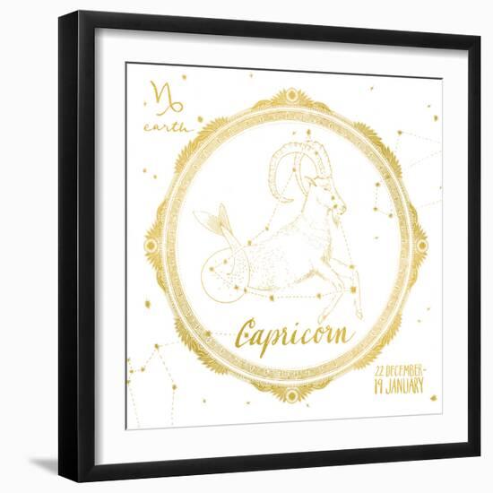 Night Sky Capricorn White and Gold-Sara Zieve Miller-Framed Art Print