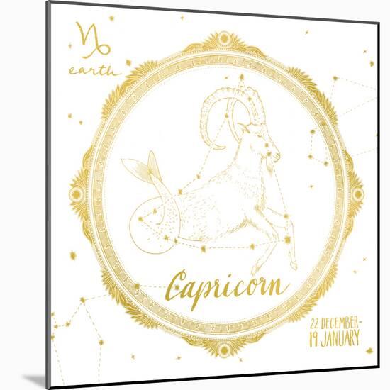 Night Sky Capricorn White and Gold-Sara Zieve Miller-Mounted Art Print