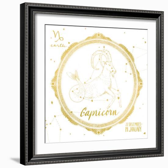 Night Sky Capricorn White and Gold-Sara Zieve Miller-Framed Art Print