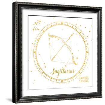 Night Sky Sagittarius White and Gold-Sara Zieve Miller-Framed Art Print