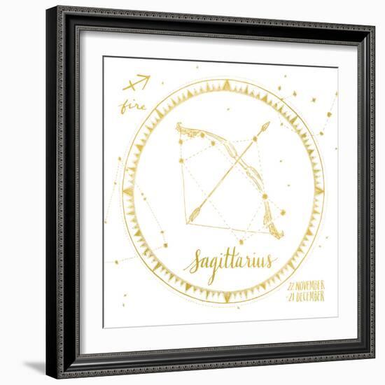 Night Sky Sagittarius White and Gold-Sara Zieve Miller-Framed Art Print