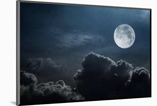 Night Sky With Moon and Clouds-null-Mounted Art Print