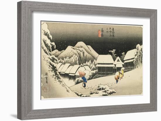 Night Snow at Kanbara, C. 1833-Utagawa Hiroshige-Framed Giclee Print